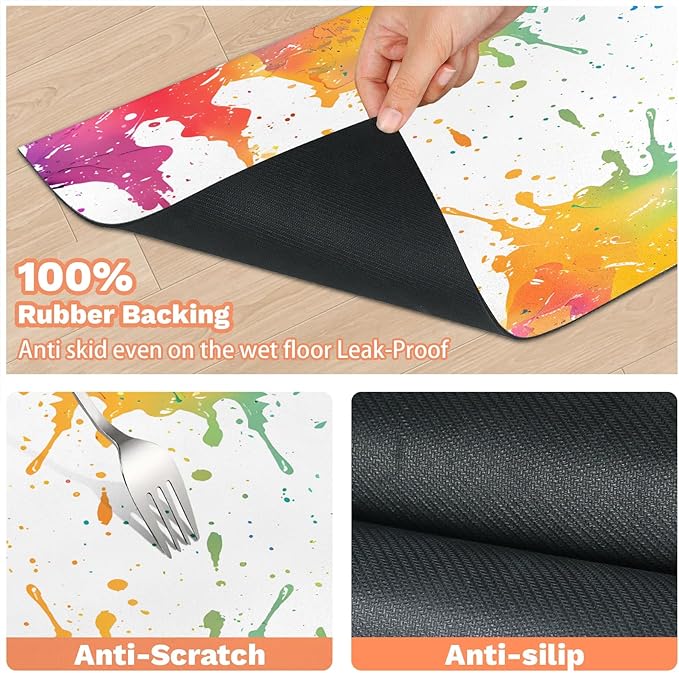 Colorful Graffiti Dog Food Mat for Floors Absorbent Dog Bowl Mat for Food and Water Dispenser Quick Dry Cat Food Placemat Pet Supplies 17" x 30", Cool Graffiti