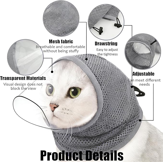 Cat Muzzle for Grooming, Breathable Mesh Muzzle for Cats That Bite to Prevent Biting, Cat Head Cover for Kitten Nail Trimming Bathing, M