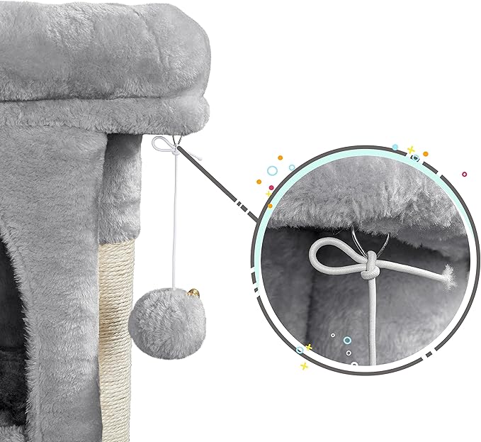 Yaheetech Cat Scratching Posts with Bed, 23.5 Inches Cat Kitten Scratcher Featuring with Sisal Scratch Posts, Interactive Dangling Ball for Indoor Large Cats, Light Gray