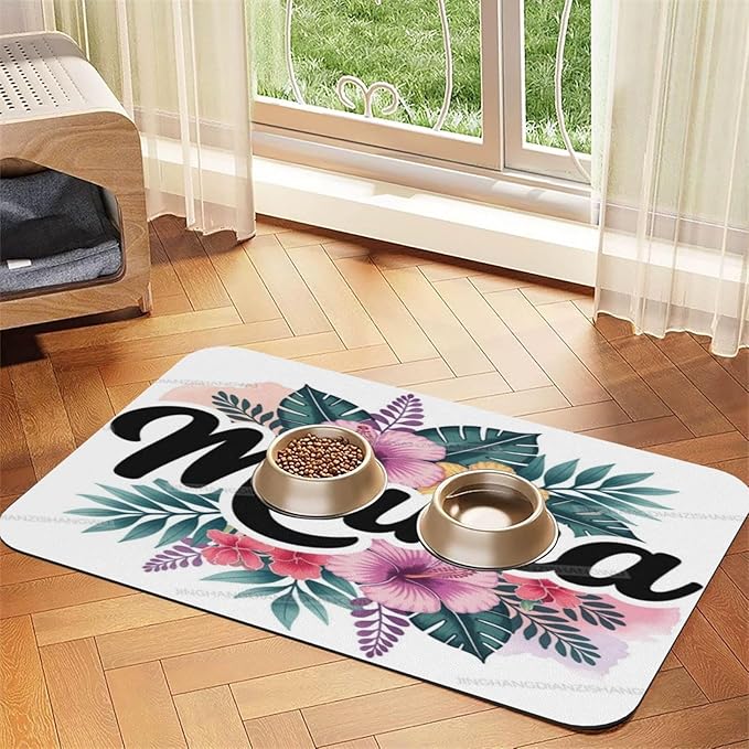 Non Slip Mat for Dog Pet Cat Dog Food Mats Happy Mother's Day Floral Gift for Mom Hx Water Bowl Mat Quick Dry Absorbent Cat Feeding Mats 24x16In