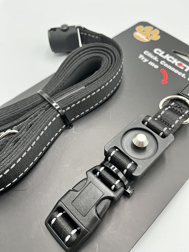 Clickette- Magnetic Quick-Lock Collar & Leash (Black, Large/Extra Large)