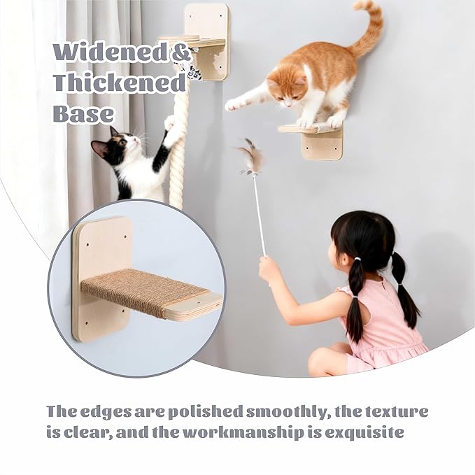Wall Mounted Cat Climbing Rope with Platforms - 2 * 59.1 Inch Vertical Cat Tower and Scratching Post, Space Saving Cat Wall Furniture for Indoor Cats to Climb, Play and Perch,Cat Tree