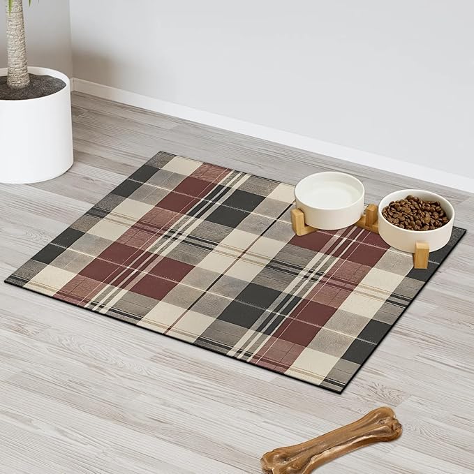 Buffalo Check Dog Food Mat for Floors Absorbent, Quick Dry Water Dispenser Mat for Food, Water, Pet Supplies 24" x 32", Buffalo Check