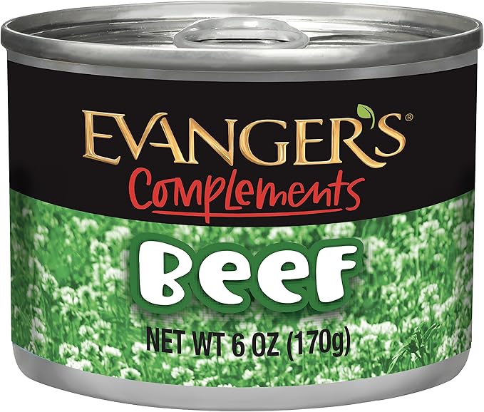 Evanger's Complements Grain Free Beef for Dogs & Cats – 24 Count, 6 oz Each – Single Protein, Grain & Gluten Free, Limited Ingredients, Nutrient-Rich Broth
