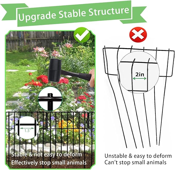 10 Pack Animal Barrier, No Dig Decorative Fence, 17in(H) x10ft(L) Rustproof Metal Small Garden Fence Border for Dogs Rabbits, Bottom Blocker for Outdoor Yard Patio