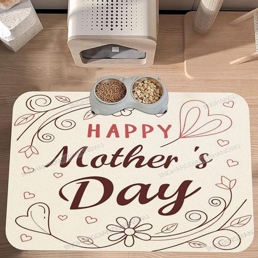 Pet Feeding Mat Happy Mother's Day Floral Gift Mom Ff Absorbent Pet Placemat for Food Water Bowl with Waterproof Rubber Backing 24x16In Quick Dry Water Dispenser Mat Dog Cat