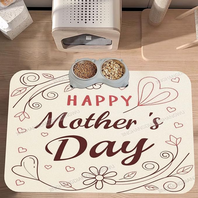 Pet Feeding Mat Happy Mother's Day Floral Gift Mom Ff Absorbent Pet Placemat for Food Water Bowl with Waterproof Rubber Backing 18X12In Quick Dry Water Dispenser Mat Dog Cat