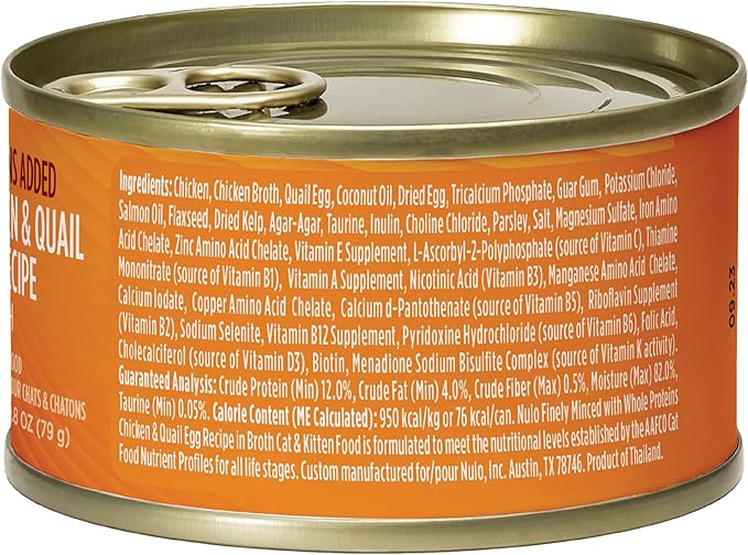 Nulo Grain-Free Minced with Whole Proteins Wet Canned Cat and Kitten Food, Chicken with Whole Quail Egg in Broth, 2.8 Ounce, 12 Cans