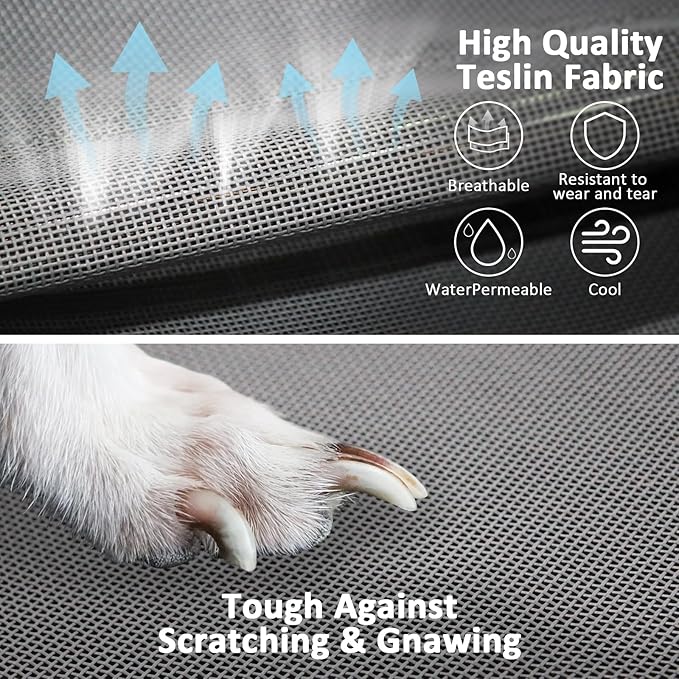 Elevated Dog Bed with Teslin Cooling Fabric - Lightweight Dog Cot for Small Dogs, Waterproof & Washable Breathable Mesh, Raised Pet Bed for Indoor Outdoor Use, Anti-Slip, Easy Clean