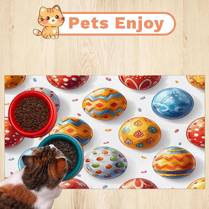 Easter Eggs Dog Food Mat for Floors Absorbent Dog Bowl Mat for Food and Water Dispenser Quick Dry Cat Food Placemat Pet Supplies 16" x 24",