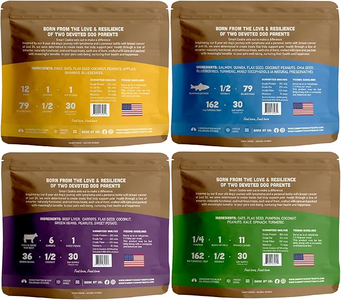 Smart Cookie Natural Dog Food Topper - Variety Pack - Dog Meal Mixer for All Ages - Food Topper for Picky Eaters and Boosting Nutrition - Includes Egg, Beef, Veggie & Salmon - 15 oz Each (4 Pack)