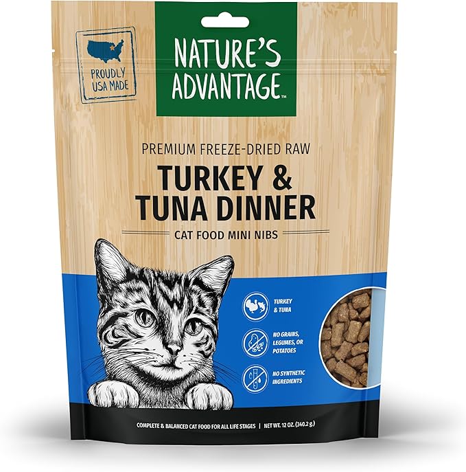 Nature's Advantage Freeze-Dried Raw Turkey & Tuna Dinner Cat Food Mini Nibs, 12 oz | Grain Free, High Protein Nutrition (Pack of 2)