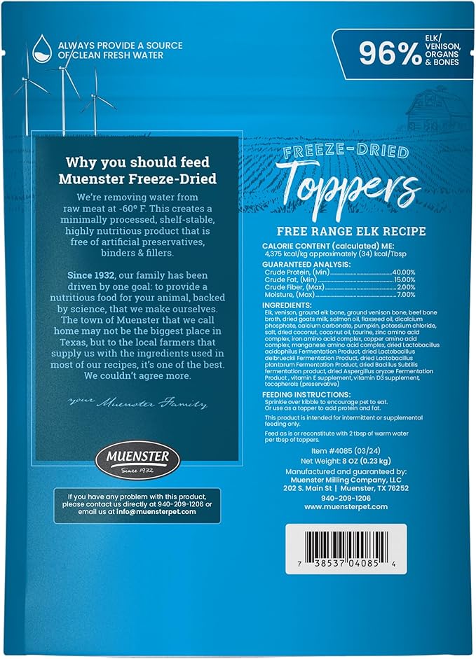 Muenster Freeze Dried Elk Powder Dog Food Topper or Mixer (8oz) - Grain Free