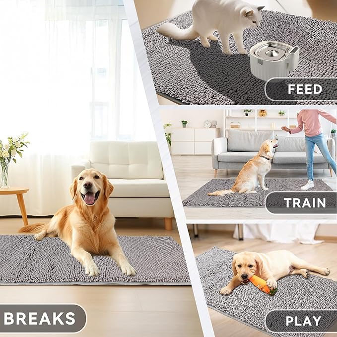 47" X 23" Washable Dog Door Mat, Ultra fine Fiber Pet Door Mat, Quick Drying Chenille Pet Door Mat, Machine Washable Indoor and Outdoor Rug (Grey, 47 X 23 in)