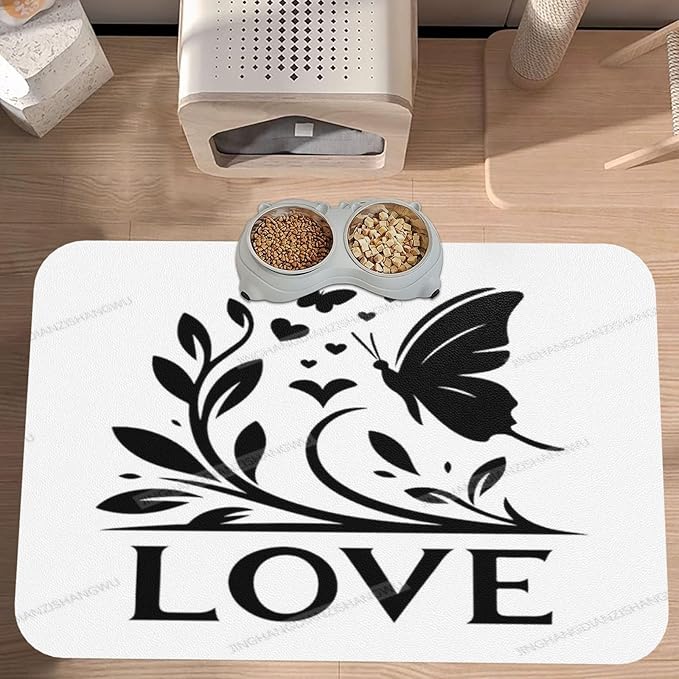 Pet Cat Dog Food Mat Absorbent Dog Feeding Mat Happy Mother's Day Floral Gift Mom Hq No Stains Cat Food Mats Indoor Pet Accessories Supplies Dogs Placemat Water Bowl Mats with Rubber Backing 24x16In