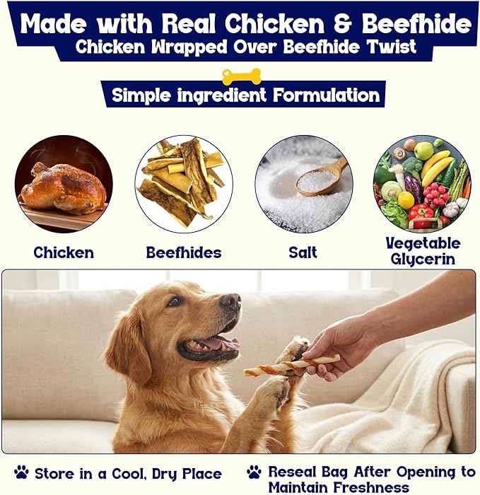 Beefeaters Beefhide 5in Twist with Real Chicken – Protein-Rich Dog Treats for Clean Teeth, Ideal for Training & All Dog Sizes
