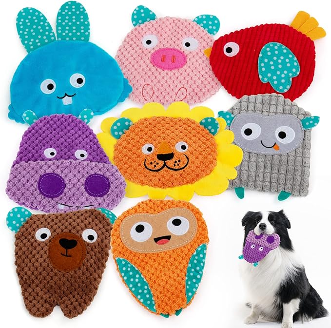 No Stuffing Dog Toys - 8 Pack Squeaky and Crinkle Plush Toys for Small Medium Dogs, Durable for Aggressive Chewers,Cute Puppy Textured Animals