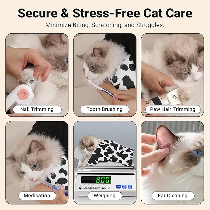 Purrfect Peace Cat Swaddle Wrap – 19.7" Professional Calming Restraint Bag for Grooming, Nail Trimming & Medicine - Adjustable Cat Restraint for Grooming, Nail Clipping & Vet Visits