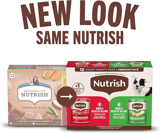 Rachael Ray Nutrish Premium Pate Wet Dog Food, Chicken and Beef Variety Pack, 13 Ounce Cans (Pack of 12)