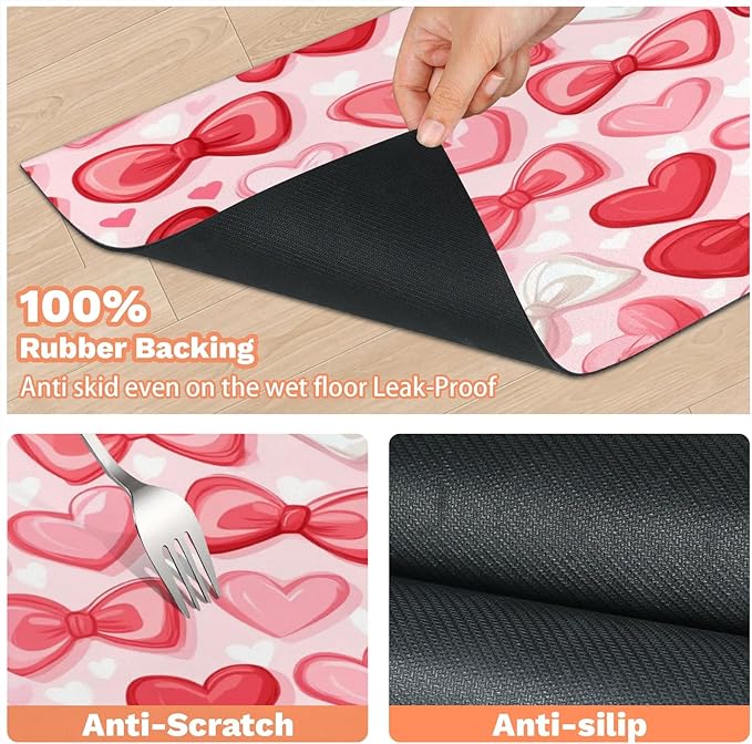 Cute Bow Dog Food Mat for Floors Absorbent, Quick Dry Water Dispenser Mat for Food, Water, Pet Supplies 12" x 20", Love