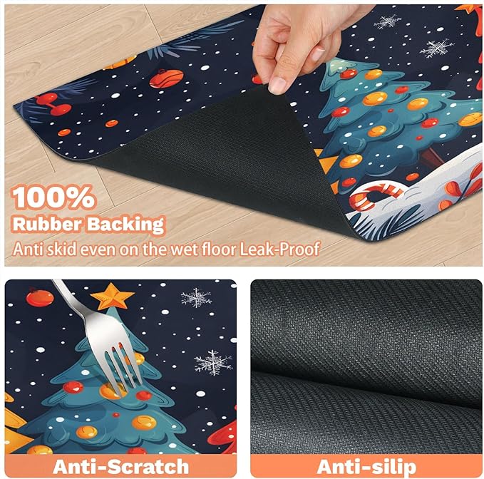 Merry Christmas Dog Food Mat for Floors Absorbent, Quick Dry Water Dispenser Mat for Food, Water, Pet Supplies 24" x 32", Snowy Xmas Tree
