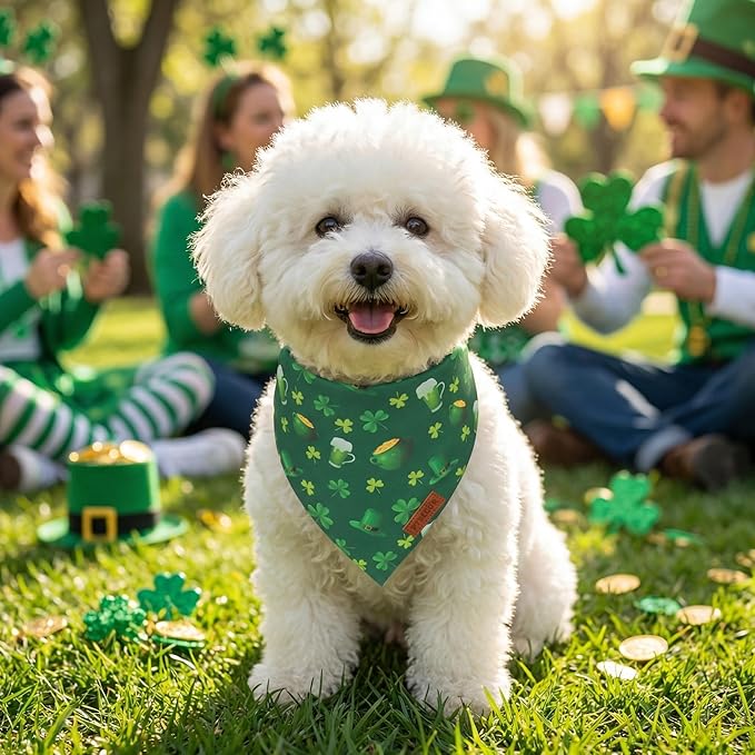 PTDECOR St. Patrick's Day Dog Bandana, Irish Lucky Pet Scarf, Premium Durable Fabric, Green Shamrock Hat Pet Bandanas for Small Dogs Pets (Small)