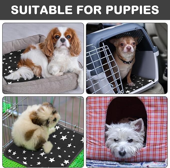 Namalu 4 Pack Self Warming Cat Bed Self Heating Cat Mat Star Pattern Soft Dog Crate Pad Thermal Pet Mat Anti Slip Kennel Dog Washable Warming Bed for Outdoor Indoor(12 x 12 Inch,Black)