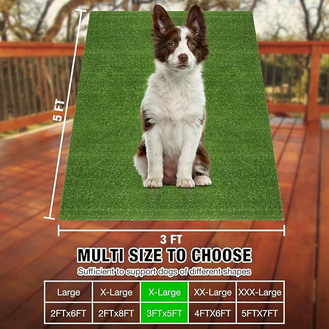 GLOBREEN Artificial Grass for Dogs Potty, 3FTx5FT Puppy Grass Pee Pad, Indoor Outdoor Pets Turf Fake Grass Rug for Balcony Patio