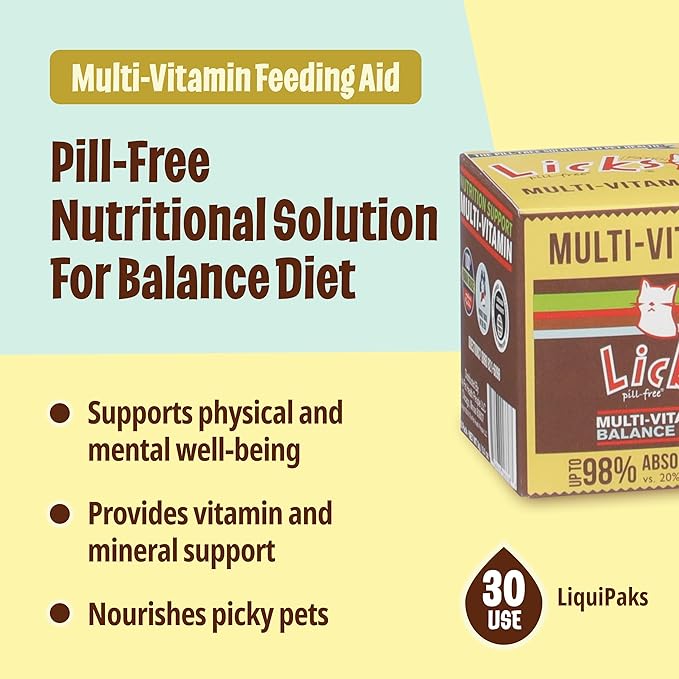 Licks Pill-Free Cat Multivitamin - Cat Supplement with Vitamin C, D, and Calcium - Multivitamin Pet Supplies - Gel Packets - 30 Use