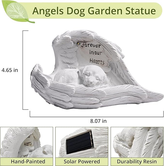 Pet Dog Solar Garden Memorial Statue – Outdoor Resin Angel Puppy with Solar Light, Guardian Angel Dog Memorial Gift for Patio, Lawn, Yard, or Garden Christmas Decor