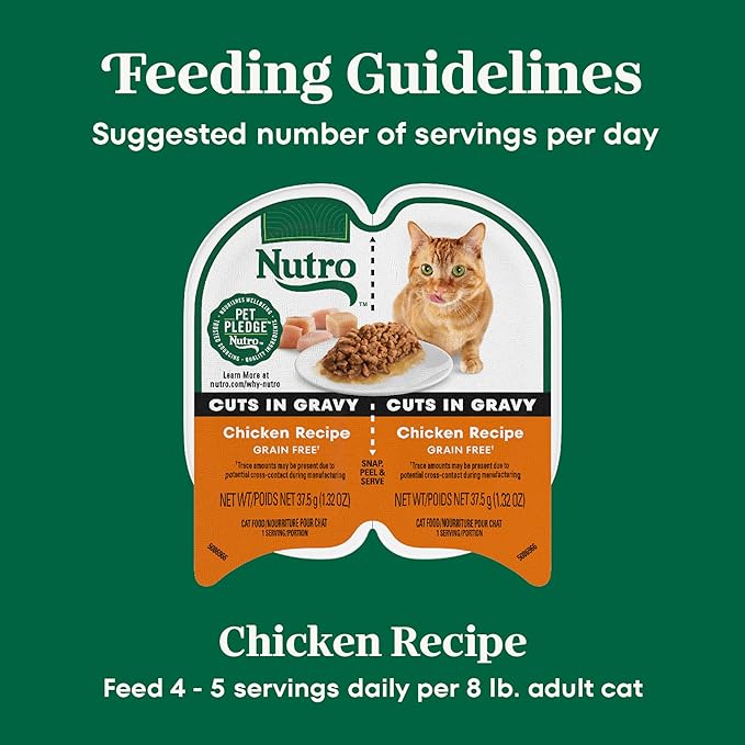 Nutro Perfect Portions Wet Cat Food Cuts in Gravy Chicken Recipe, Cat Food Wet Recipe, 2.64 oz. Twin-Pack Trays (24 Count)