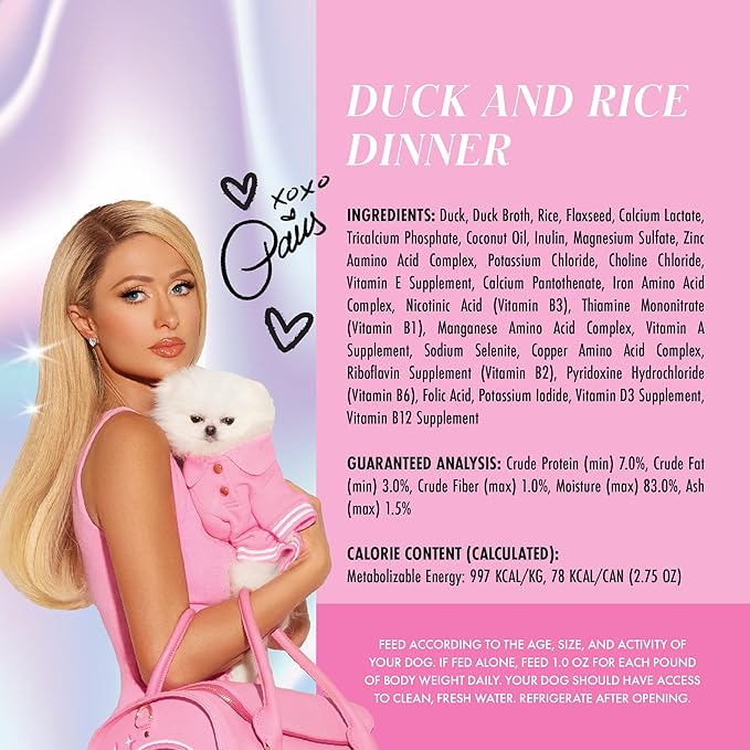 Weruva Paris Hilton Pamper Like Paris Natural Wet Dog Food, Duck and Rice, 2.75oz Cup (Pack of 10)
