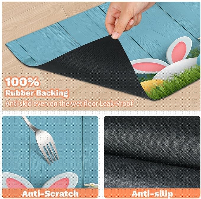 Happy Easter Dog Food Mat for Floors Absorbent Dog Bowl Mat for Food and Water Dispenser Quick Dry Cat Food Placemat Pet Supplies 16" x 24", Blue Wooden