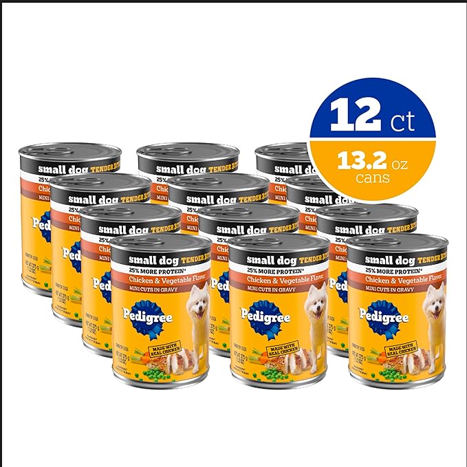 Pedigree Small Dog Tender Bites in Gravy Wet Dog Food Cans, Chicken & Vegetable Flavor, 13.2 oz. Cans, 12 Count