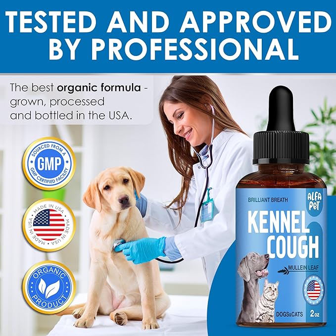 Kennel Cough Medicine for Dogs & Cats – Natural Supplement for Dog Allergy Relief – Cat Cold Medicine for Respiratory Support – Congestion and Sneezing Relief for All Pet Breeds – 2 Oz
