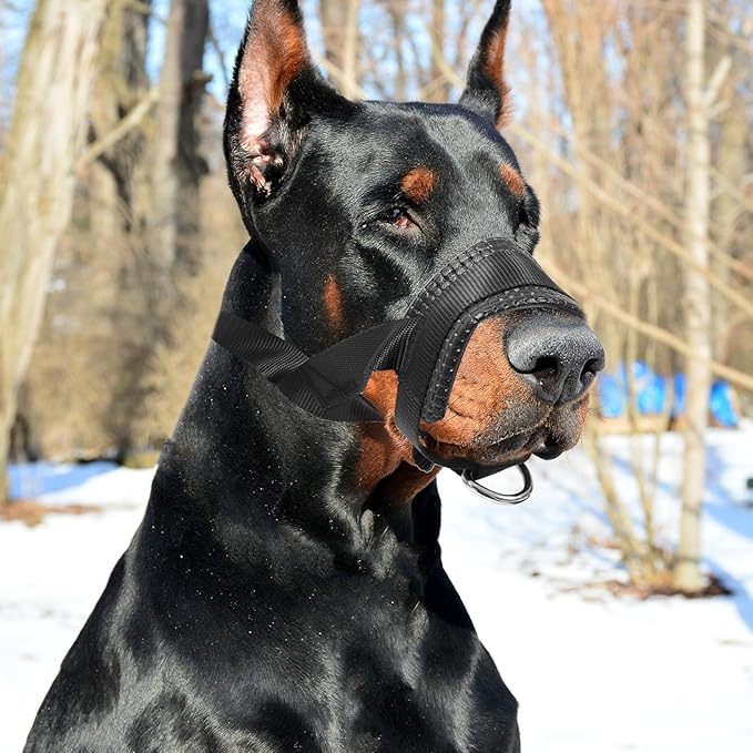 PRETYZOOM Adjustable Anti-bite Dog Muzzle, Black Nylon Breathable Mouth Cover, Size L, Safety Mouth Mask for Barking Control and Chewing Prevention, Pet Dog Supply for Daily Use