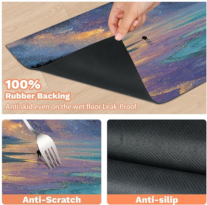 Beach Dog Food Mat for Floors Absorbent, Quick Dry Water Dispenser Mat for Food, Water, Pet Supplies 12" x 20", Galaxy Star
