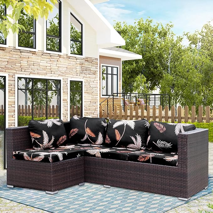 HANDONTIME Palm Tree Outdoor Cushion Covers 8pcs Black Couch Cushion Covers Replacement Patio Couch Cover Sofa Cover Indoor Patio Cushion for Outdoor Furniture Washable, Cover Only