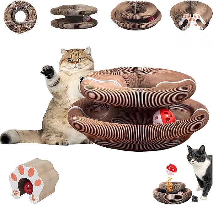 2026 New Kitty Kurl Cat Toy Scratcher,Cat Scratching Post,Interactive Magic Organ Cat Scratcher for Indoor Bored Cats,Cardboard Scratch Pad with Ball