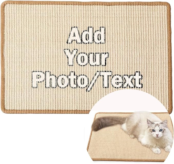 Custom Cat Scratcher Mat,Personalized Wall-Mountable Cat Scratch Pad,23.6 X 15.7In Natural Sisal Cat Scratching Board for Floor,Wall,Couch & Carpet,Indoor Cats Toy Furniture Protector