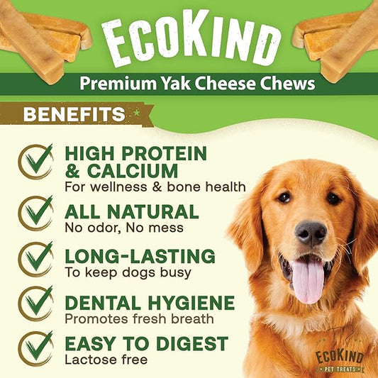 Ecokind Himalayan Chews, Healthy Treats, Odorless, Rawhide Free, Long Lasting Dog Bones for Aggressive Chewers, Indoors & Outdoor Use, Made in The Himalayas, Large (Pack of 20)