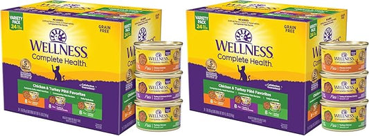 Wellness Complete Health Pate Adult Wet Cat Food,Natural,Protein-Rich,Grain-Free,3 Ounce,(Chicken & Turkey Variety Pack),(Pack of 48)