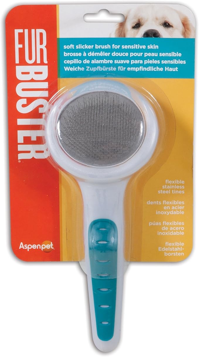 Aspen Pet Bamboo Furbuster Soft Pin Slicker Brush, Small, Teal/Pearl