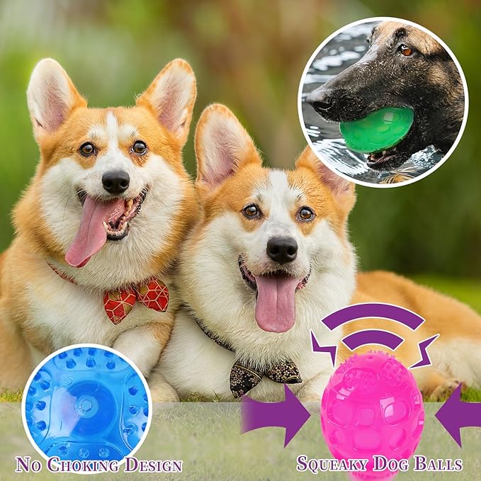 3'' Squeaky Dog Toy Balls for Lagre Medium Breed, Indestructible Dog Balls for Playing, Fetching & Retrieving, Durable Aggressive Chewers, 3 PCS Pink+Purple+Blue