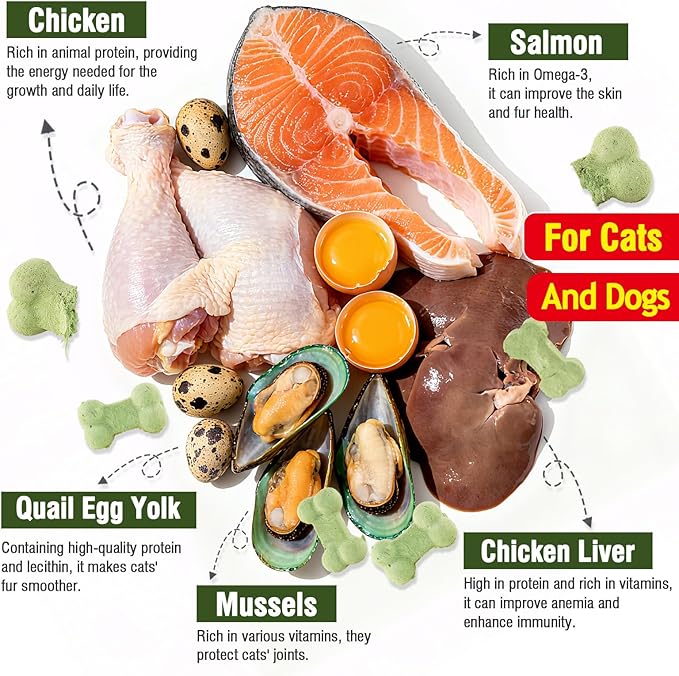 7.05 oz Freeze Dried Training Cat Dog Treats Chicken Liver Salmon Crunchy Healthy Biscuit Snacks