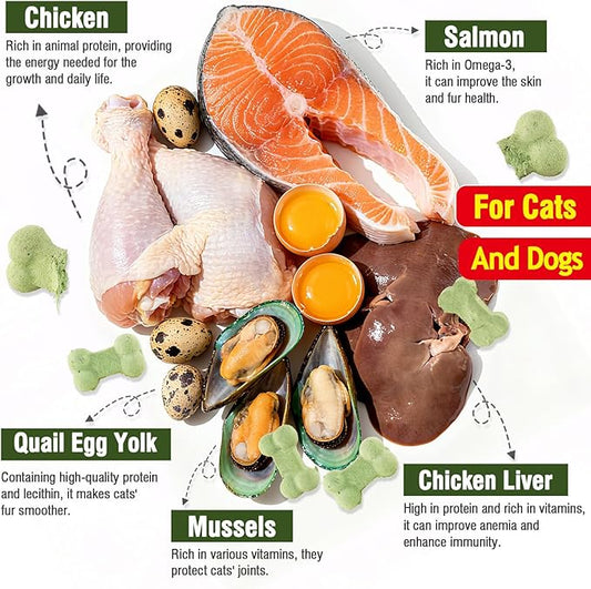 7.05 oz Freeze Dried Training Cat Dog Treats Chicken Liver Salmon Crunchy Healthy Biscuit Snacks