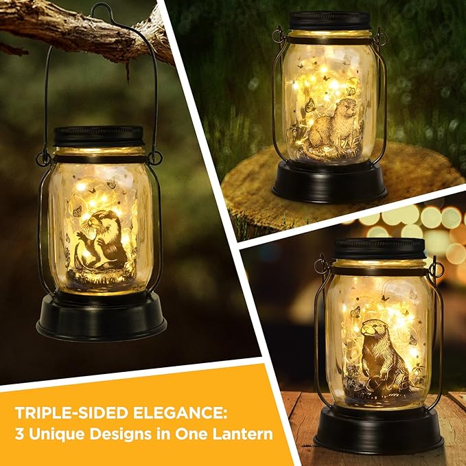 Otter Gifts for Women/Men River Otter Lovers Solar Lantern Mom Birthday, Mothers Day, Christmas Gifts, Animal Solar Garden Decoration Outside for Yard, Patio,Backyard,Porch