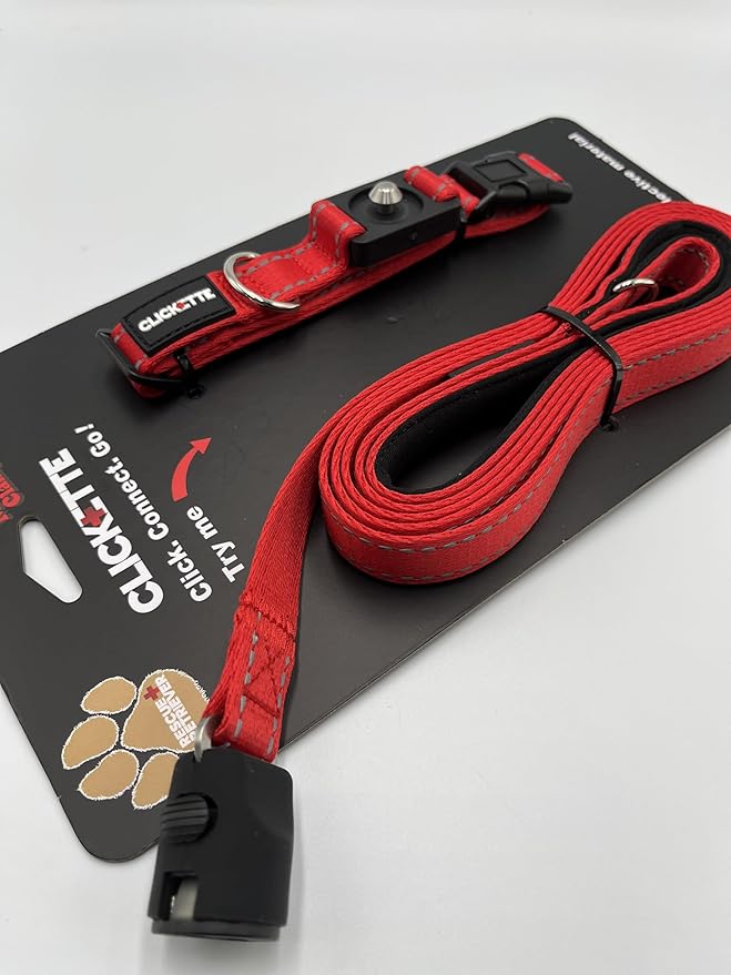 Clickette- Magnetic Quick-Lock Collar & Leash (Red, Medium)