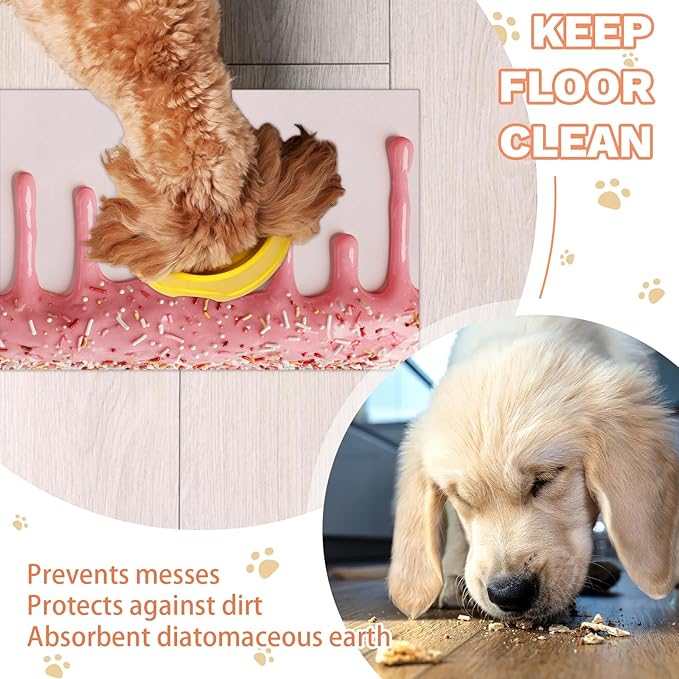 Ice Cream Dog Food Mat for Floors Absorbent Dog Bowl Mat for Food and Water Dispenser Quick Dry Cat Food Placemat Pet Supplies 12" x 20", Pink Ice Cream