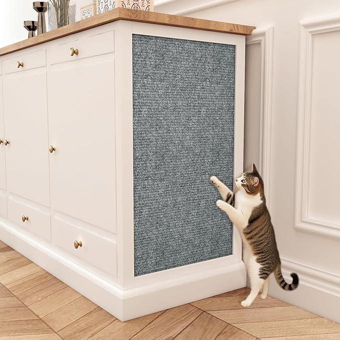 Decotalk 23.6"x78.7" Cat Wall Scratch Mat Grey Self-Adhesive Cat Scratch Furniture Protector Wall Cats Scratching Mat Scratching Corner Pad for Cats Tower, Couch Protector Light Grey, Renter Friendly